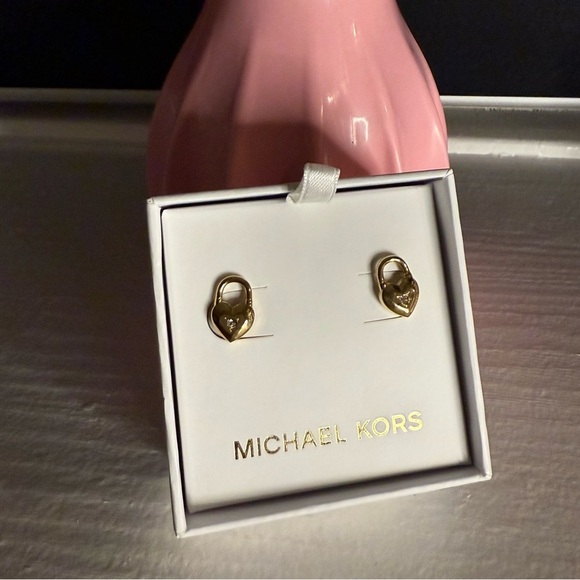 Michael Kors Gold Heart Stud Earrings Minimalist Designer Jewelry NWT